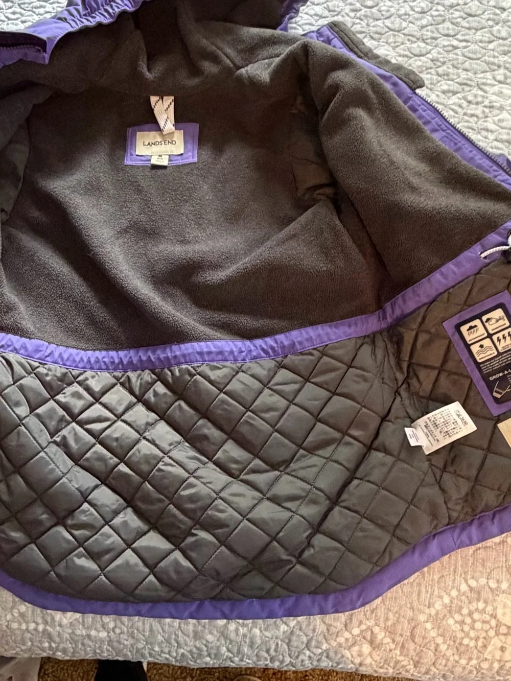 Lands' End Two-Tone Purple Hooded Kids Winter Jacket. Girls size medium (10-12)